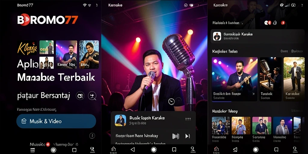 Tampilan antarmuka BROMO77 saat karaoke, dengan lirik lagu yang jelas dan mudah dibaca.